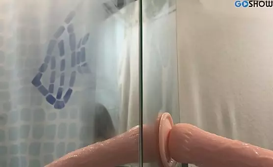 Watery Dildo Fling Under Shower