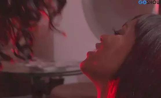 Ebony and Asian Strippers Engage in Lesbian Latex Fun TongueFucking Their Pussies